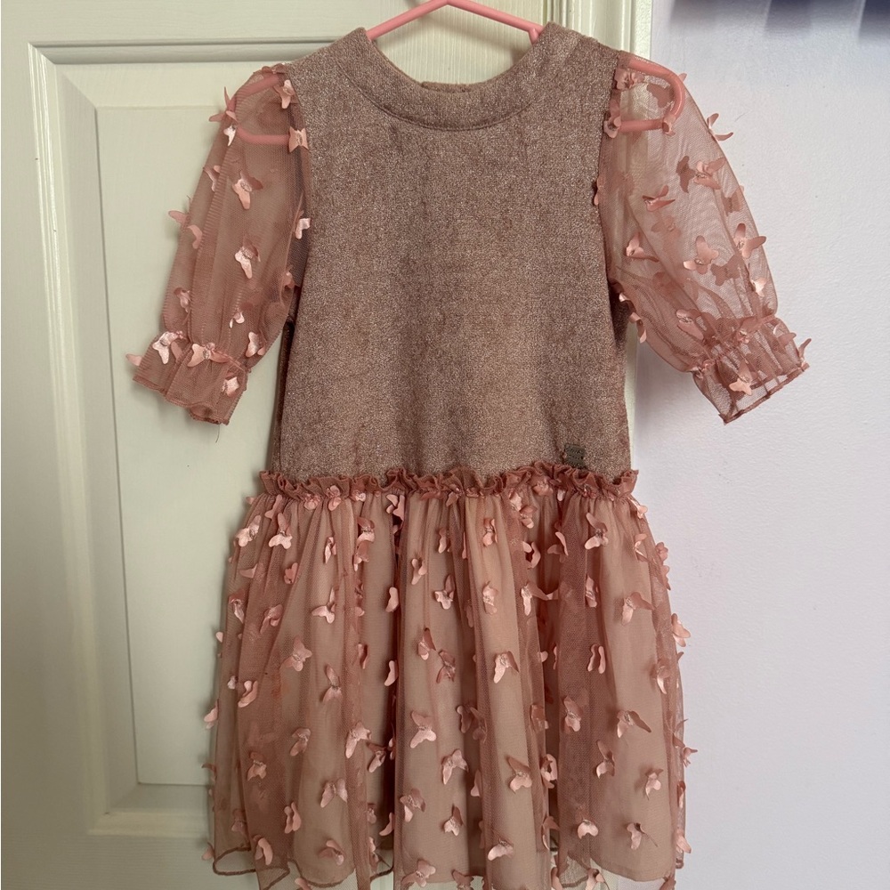 Deux par Deux Elegant Pink and Brown Kids Dress